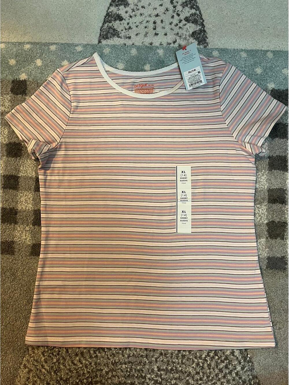Girls XL 14 Striped Tee Short Sleeve NWT Soft Pastel Stripe